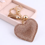 Heart Keychain Leather Tassel Gold Key Holder Metal Crystal Key Chain Keyring Charm Bag Auto Pendant Gift Wholesale Price